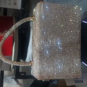 PREZZO Glitter Gold Rhinestone Sparkling Evening Handbag Boxy Satchel
